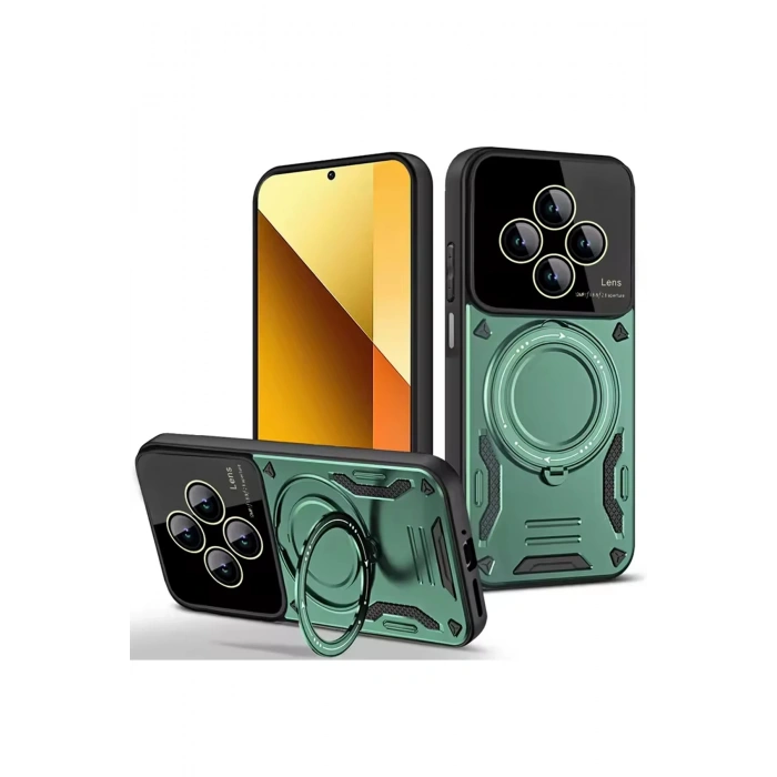 Newface Xiaomi Redmi 14C Kılıf Joy Lens Standlı Kapak - Koyu Yeşil