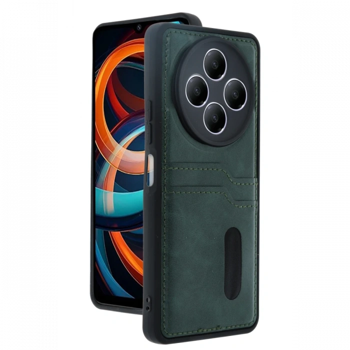 Newface Xiaomi Redmi 14C Kılıf Sara Kartvizitli Deri Kılıf - Koyu Yeşil