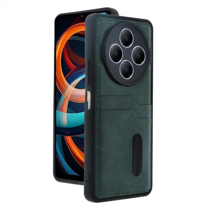 Newface Xiaomi Redmi 14C Kılıf Sara Kartvizitli Deri Kılıf - Koyu Yeşil