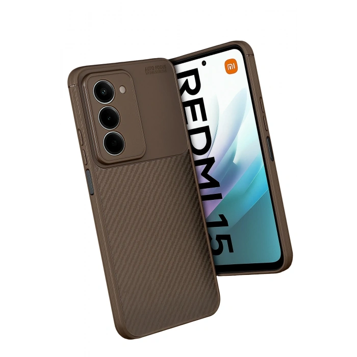 Newface Xiaomi Redmi 15 4G Auto Focus Karbon Kapak - Kahverengi