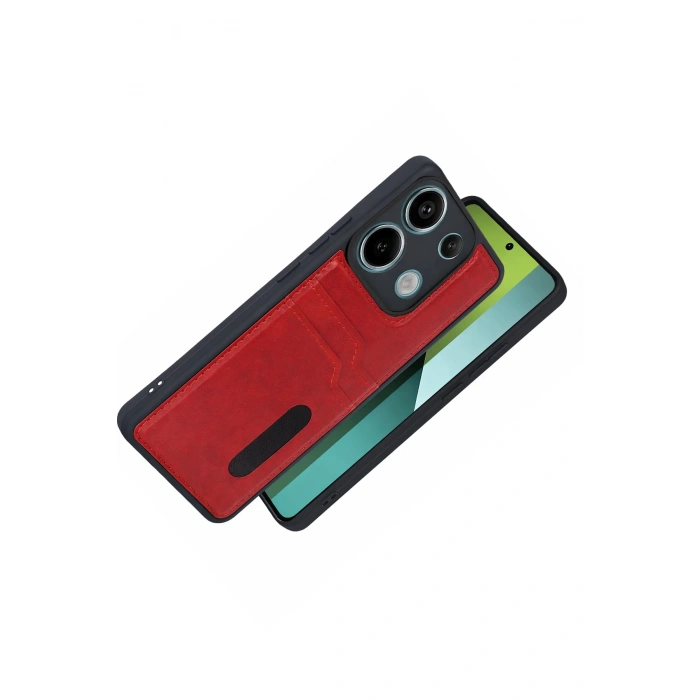 Newface Xiaomi Redmi 15C 4G Sara Kartvizitli Deri Kılıf - Kırmızı