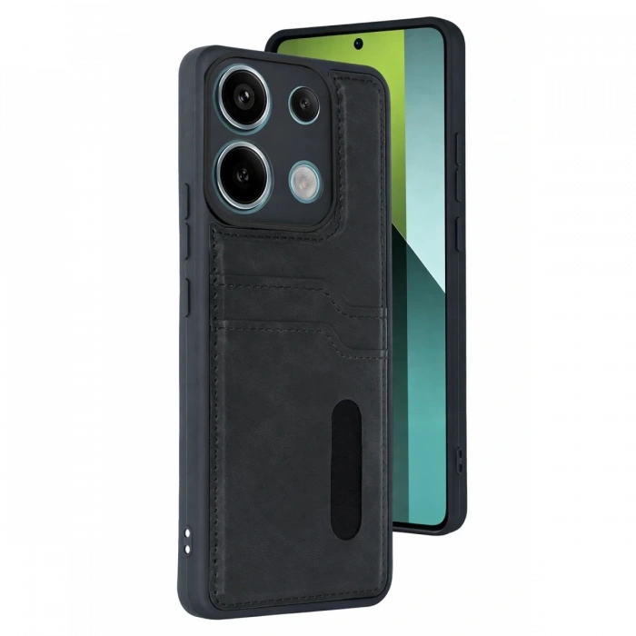 Newface Xiaomi Redmi 15C 4G Sara Kartvizitli Deri Kılıf - Siyah