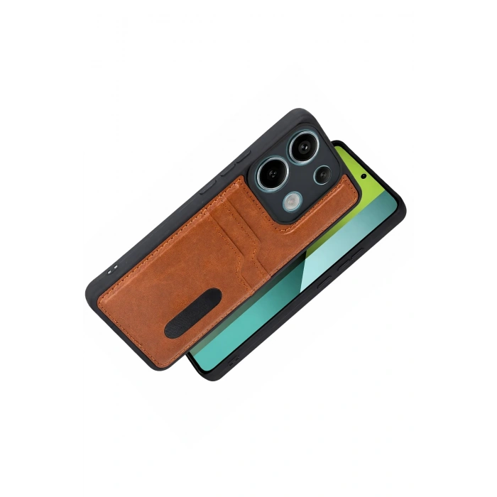 Newface Xiaomi Redmi 15C 4G Sara Kartvizitli Deri Kılıf - Taba