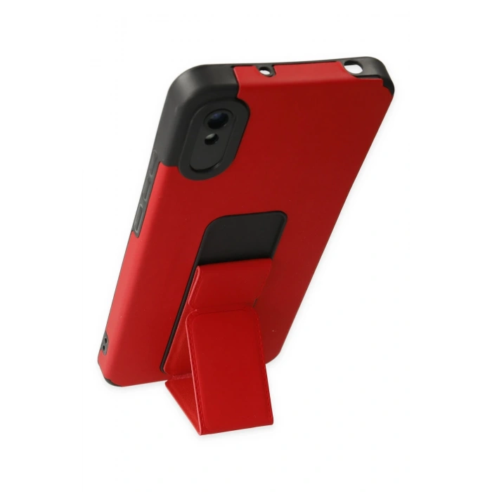 Newface Xiaomi Redmi 9A Kılıf Mega Standlı Silikon - Kırmızı