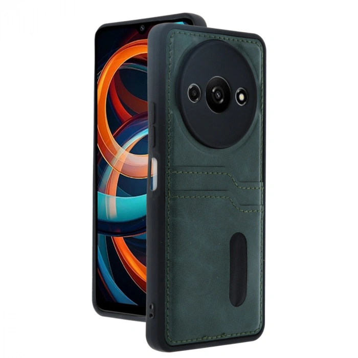 Newface Xiaomi Redmi A3 4G Kılıf Sara Kartvizitli Deri Kılıf - Koyu Yeşil