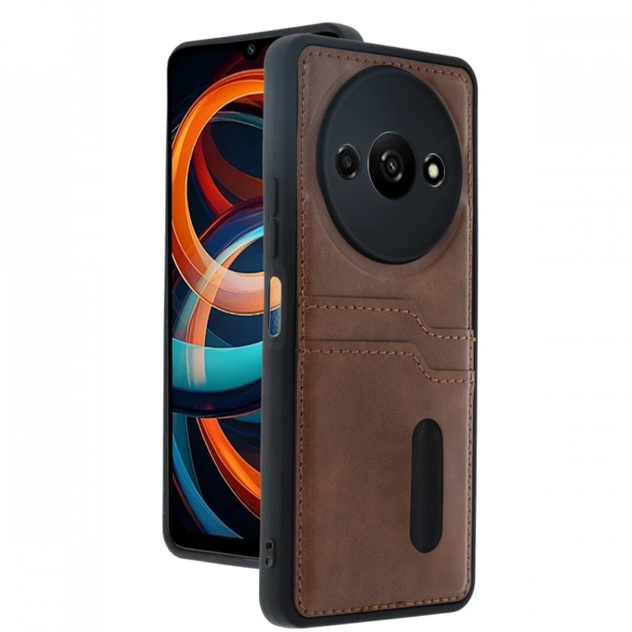 Newface Xiaomi Redmi A3 4G Kılıf Sara Kartvizitli Deri Kılıf - Taba