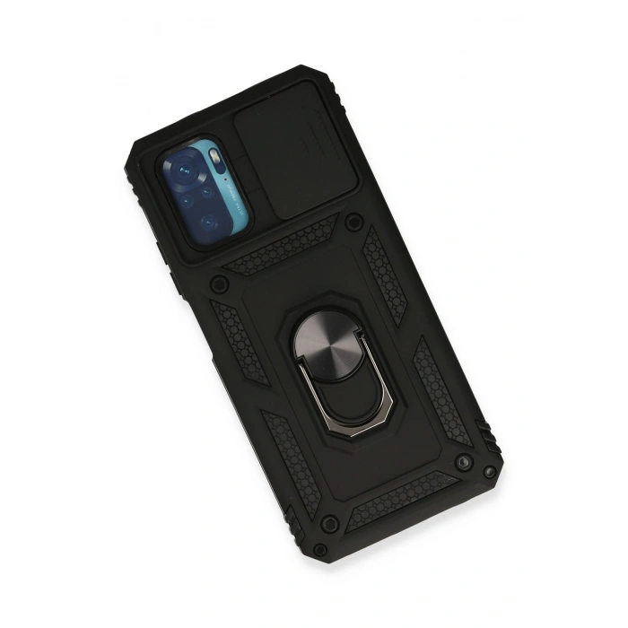 Newface Xiaomi Redmi Note 10 Kılıf Pars Lens Yüzüklü Silikon - Siyah