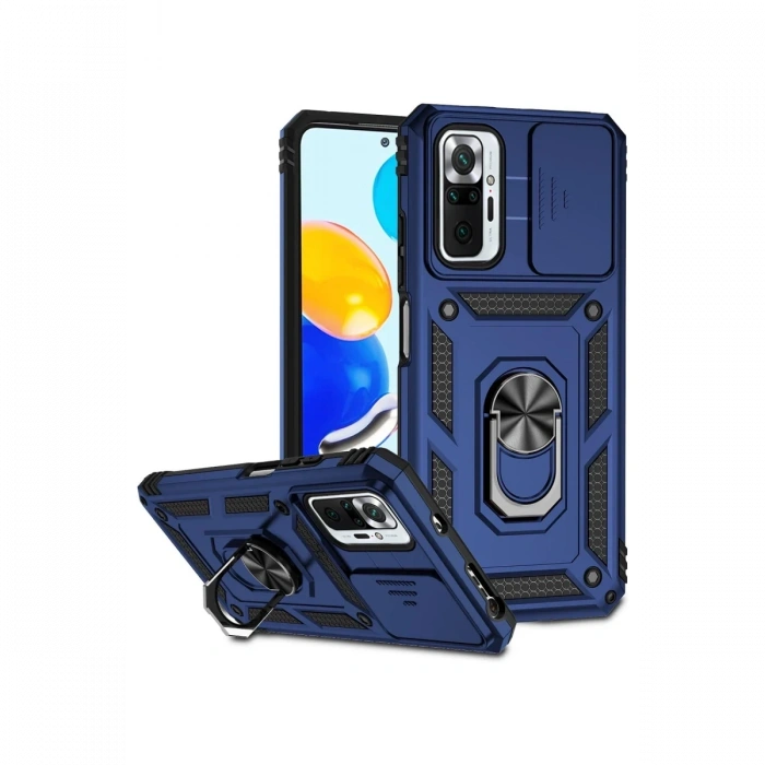 Newface Xiaomi Redmi Note 10 Pro Kılıf Pars Lens Yüzüklü Silikon - Lacivert