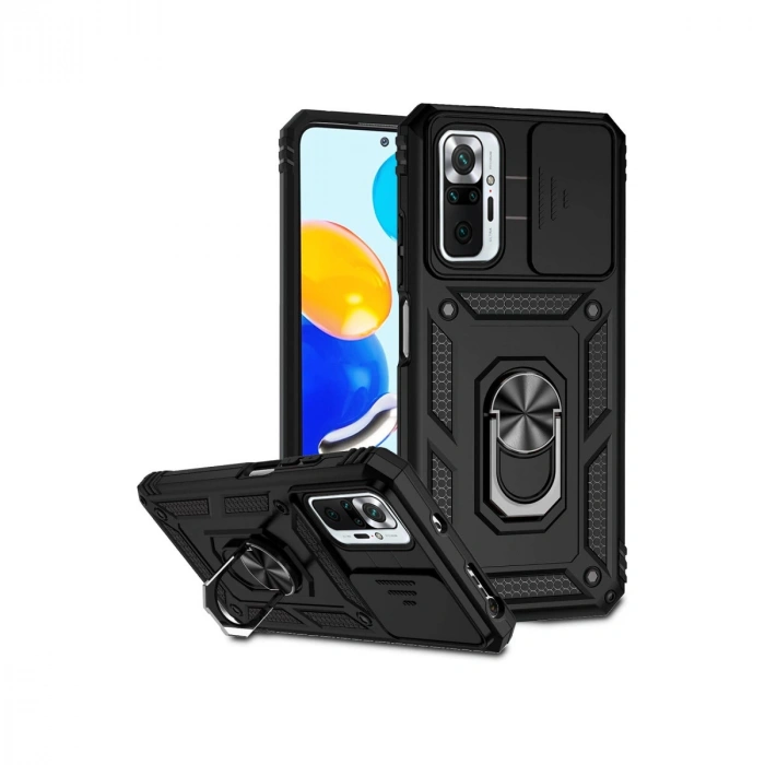 Newface Xiaomi Redmi Note 10 Pro Kılıf Pars Lens Yüzüklü Silikon - Siyah