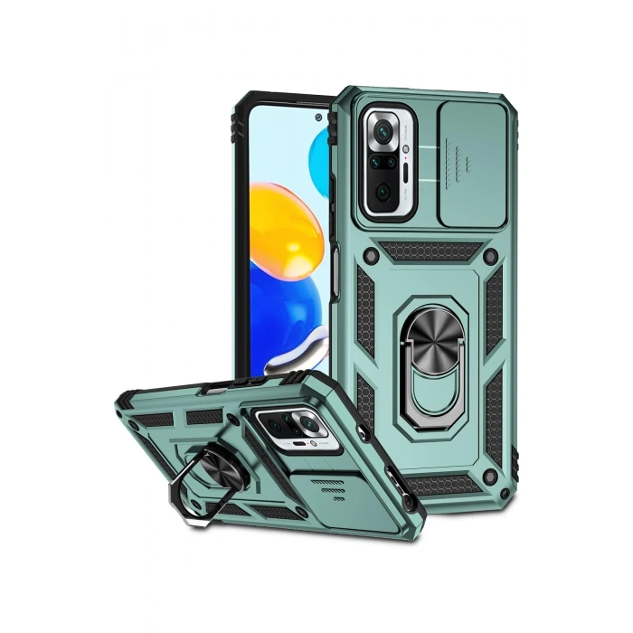 Newface Xiaomi Redmi Note 10 Pro Kılıf Pars Lens Yüzüklü Silikon - Yeşil