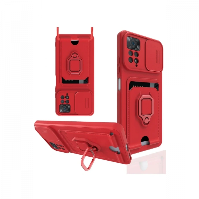 Newface Xiaomi Redmi Note 12 Pro 4G Kılıf Zuma Kartvizitli Yüzüklü Silikon - Kırmızı