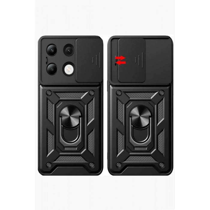 Newface Xiaomi Redmi Note 13 4G Kılıf Pars Lens Yüzüklü Silikon - Yeşil