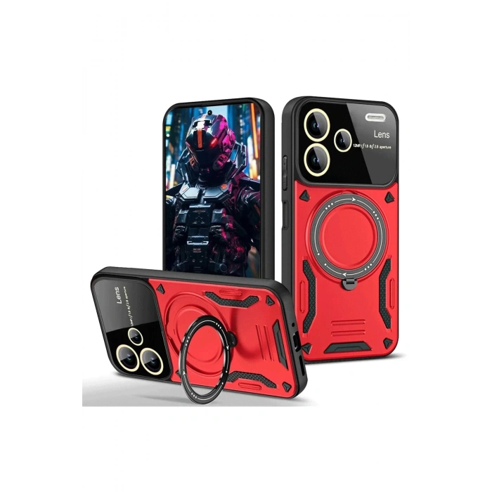 Newface Xiaomi Redmi Note 13 Pro Plus Joy Lens Standlı Kapak - Kırmızı