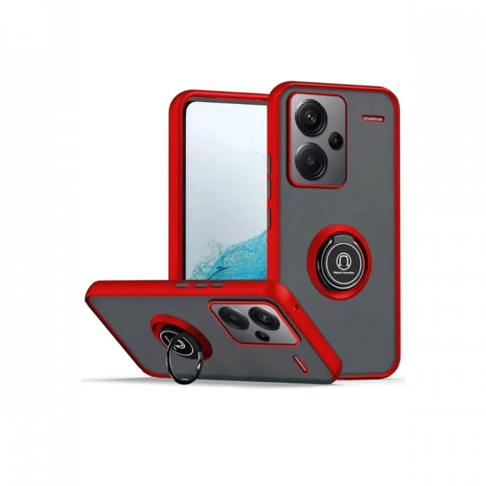 Newface Xiaomi Redmi Note 13 Pro Plus Kılıf Montreal Yüzüklü Silikon Kapak - Kırmızı