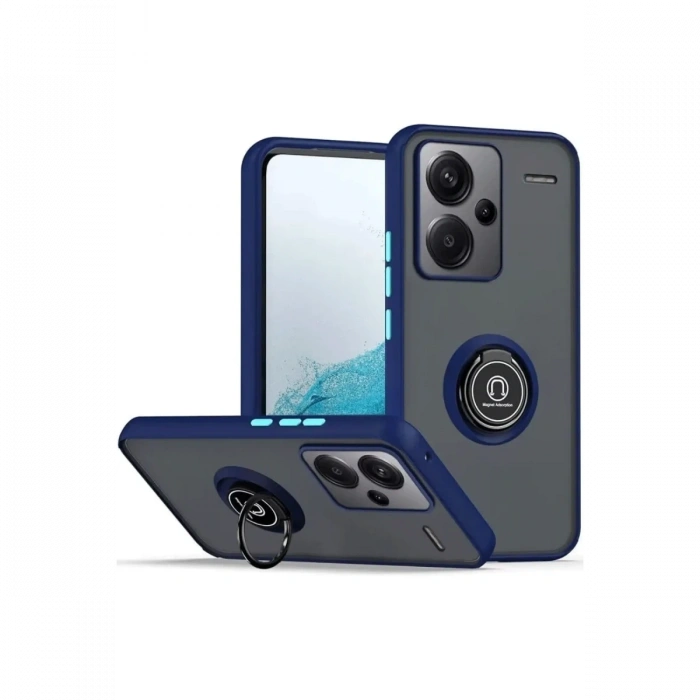 Newface Xiaomi Redmi Note 13 Pro Plus Kılıf Montreal Yüzüklü Silikon Kapak - Lacivert