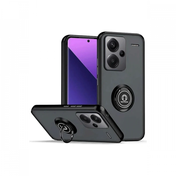 Newface Xiaomi Redmi Note 13 Pro Plus Kılıf Montreal Yüzüklü Silikon Kapak - Siyah