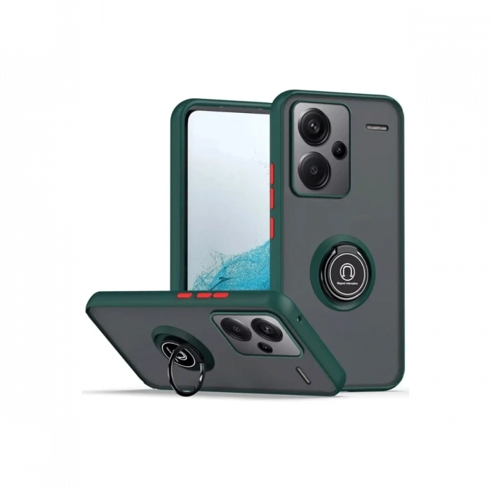 Newface Xiaomi Redmi Note 13 Pro Plus Kılıf Montreal Yüzüklü Silikon Kapak - Yeşil