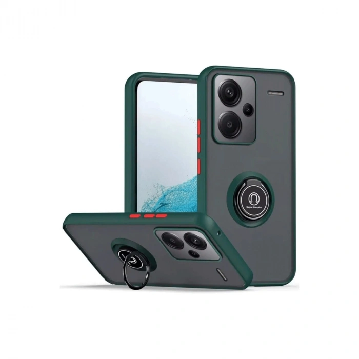 Newface Xiaomi Redmi Note 13 Pro Plus Kılıf Montreal Yüzüklü Silikon Kapak - Yeşil