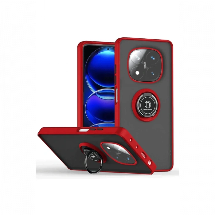 Newface Xiaomi Redmi Note 14 Pro 4G Kılıf Montreal Yüzüklü Silikon Kapak - Kırmızı