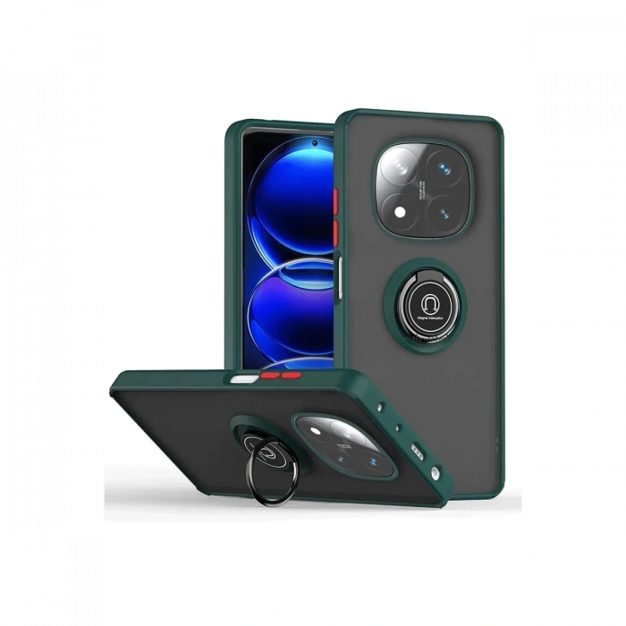 Newface Xiaomi Redmi Note 14 Pro 4G Kılıf Montreal Yüzüklü Silikon Kapak - Yeşil