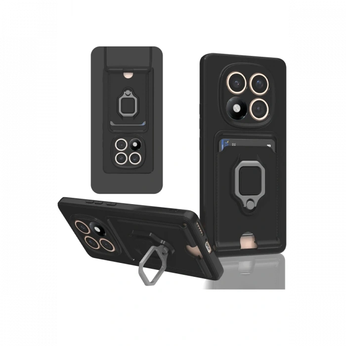 Newface Xiaomi Redmi Note 14 Pro 4G Kılıf Zuma Kartvizitli Yüzüklü Silikon - Siyah