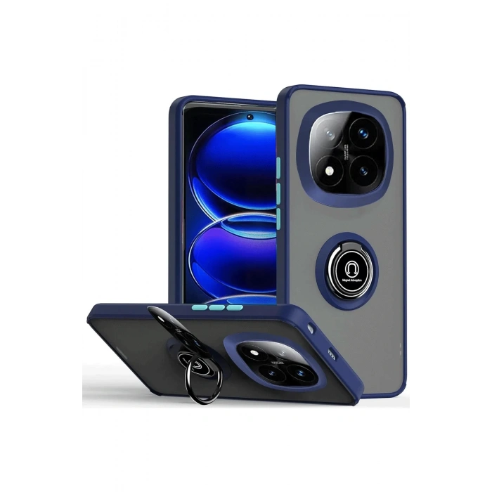Newface Xiaomi Redmi Note 14 Pro 5G Kılıf Montreal Yüzüklü Silikon Kapak - Lacivert