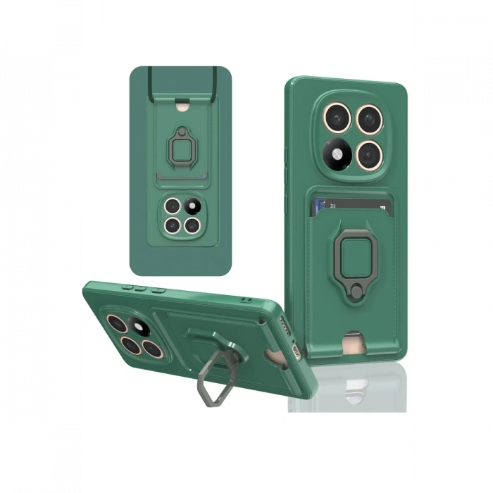 Newface Xiaomi Redmi Note 14 Pro 5G Kılıf Zuma Kartvizitli Yüzüklü Silikon - Yeşil