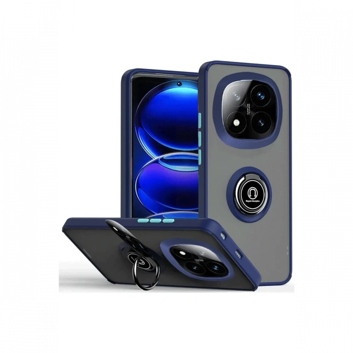 Newface Xiaomi Redmi Note 14 Pro Plus Kılıf Montreal Yüzüklü Silikon Kapak - Lacivert