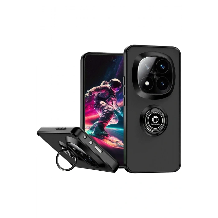 Newface Xiaomi Redmi Note 14 Pro Plus Kılıf Montreal Yüzüklü Silikon Kapak - Siyah