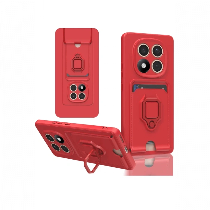 Newface Xiaomi Redmi Note 14 Pro Plus Kılıf Zuma Kartvizitli Yüzüklü Silikon - Kırmızı