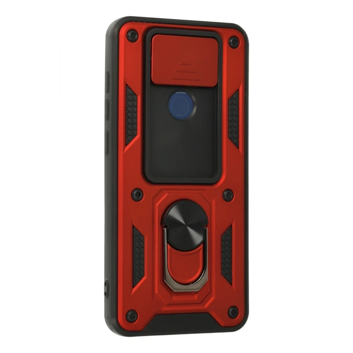 Newface Xiaomi Redmi Note 9 Kılıf Pars Lens Yüzüklü Silikon - Kırmızı