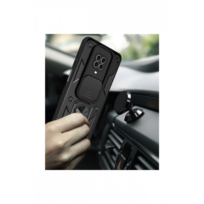 Newface Xiaomi Redmi Note 9 Pro Kılıf Pars Lens Yüzüklü Silikon - Kırmızı