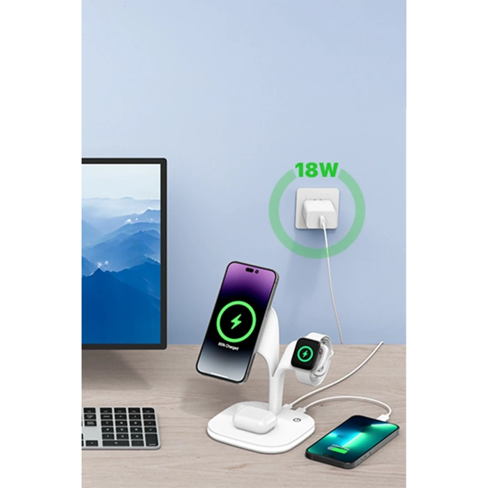 Newface YM-UD22 Kablosuz Şarj Masaüstü Set - Beyaz