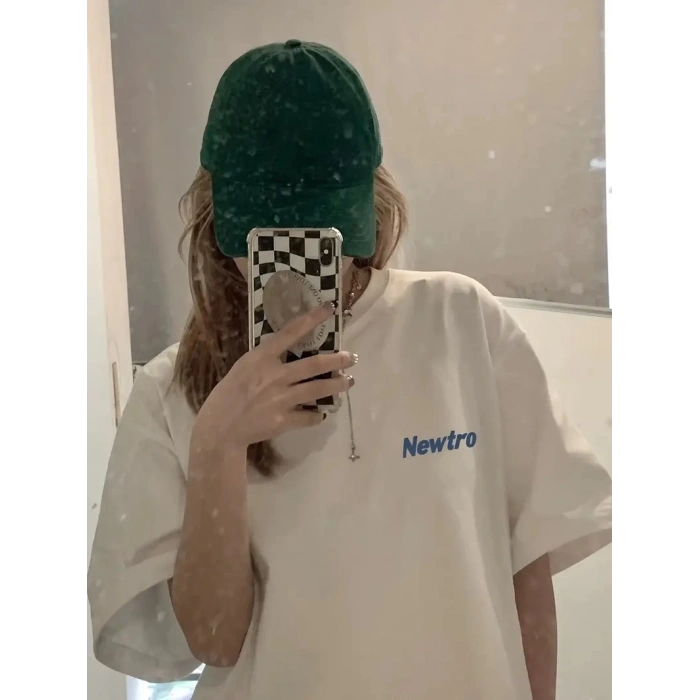 Newtro Baskılı Oversize Bisiklet Yaka T-shirt - Beyaz