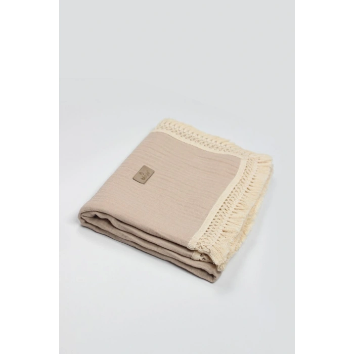 Organik Müslin 80x90 Fistolu Battaniye 70112 Bej
