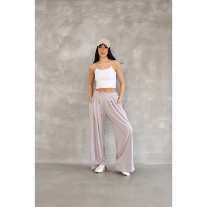 Osy Modal Yumuşak Dokulu Kadın Kumaş Boru Paça Salaş Eşofman - Bej