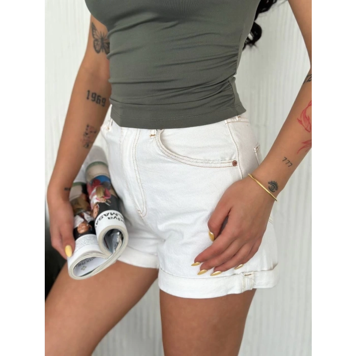 Osy Modal Yumuşak Dokulu Kumaş Bisiklet Yaka Kadın Sıfır Kol Bluz Omuz Toka Aksesuar Detaylı - Haki