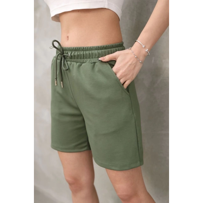 Osy Modal Yumuşak dokulu Kumaş Kadın Kısa Şort - Haki