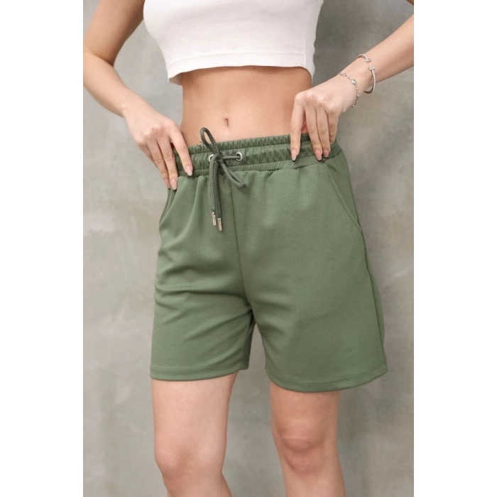 Osy Modal Yumuşak dokulu Kumaş Kadın Kısa Şort - Haki