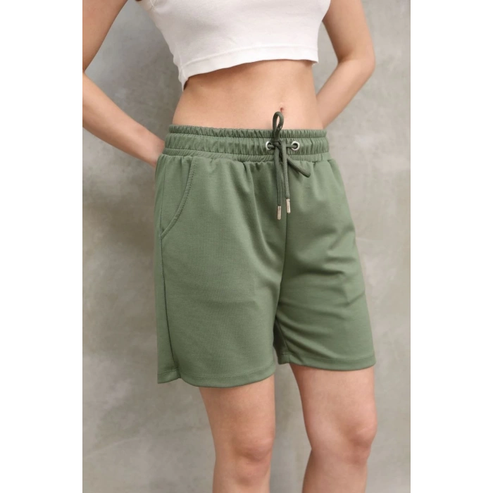 Osy Modal Yumuşak dokulu Kumaş Kadın Kısa Şort - Haki
