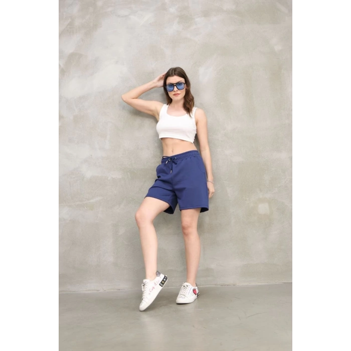 Osy Modal Yumuşak dokulu Kumaş Kadın Kısa Şort - Mavi