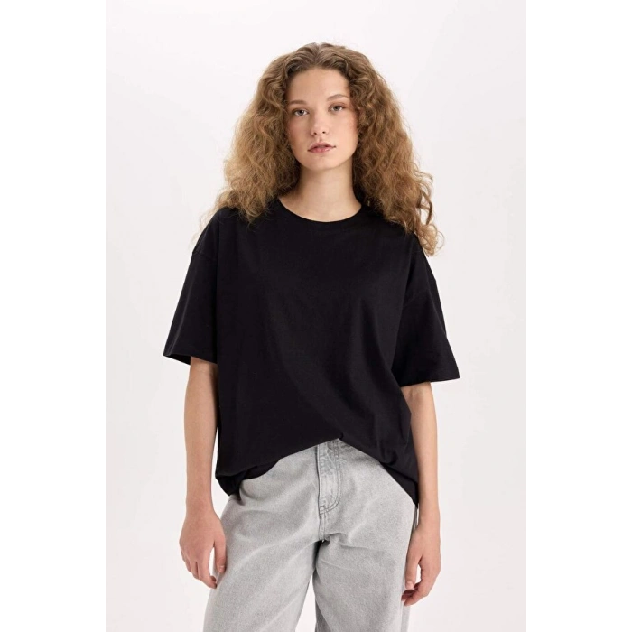 Oversize Fit Kısa Kollu Basic %100 Pamuk Tişört