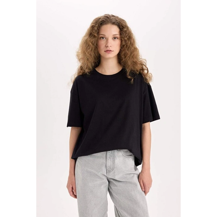 Oversize Fit Kısa Kollu Basic %100 Pamuk Tişört