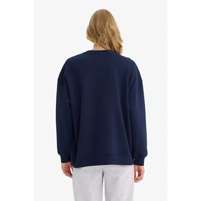 Oversize Geniş Kalıp Bisiklet Yaka Basic Düz Kalın Sweatshirt