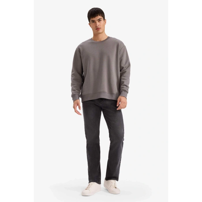 Oversize Geniş Kalıp Bisiklet Yaka Kalın Basic Düz Sweatshirt T5139AZ24AU