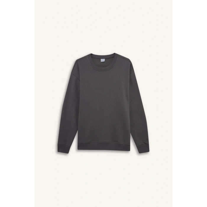 Oversize Geniş Kalıp Bisiklet Yaka Kalın Basic Düz Sweatshirt T5139AZ24AU