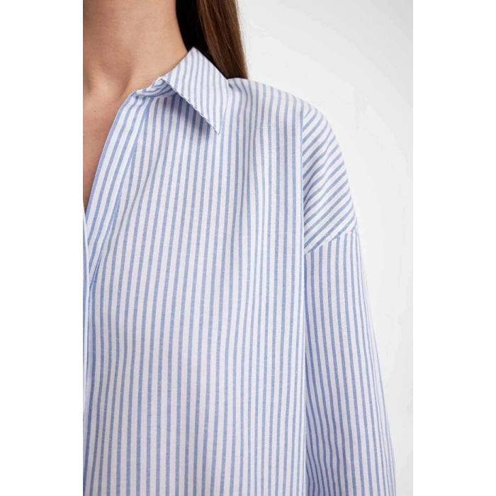 Oversize Geniş Kalıp Çizgili Oxford Uzun Kollu Gömlek