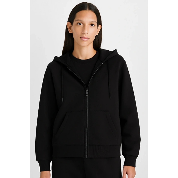 Oversize Geniş Kalıp Kapüşonlu Fermuarlı Sweatshirt