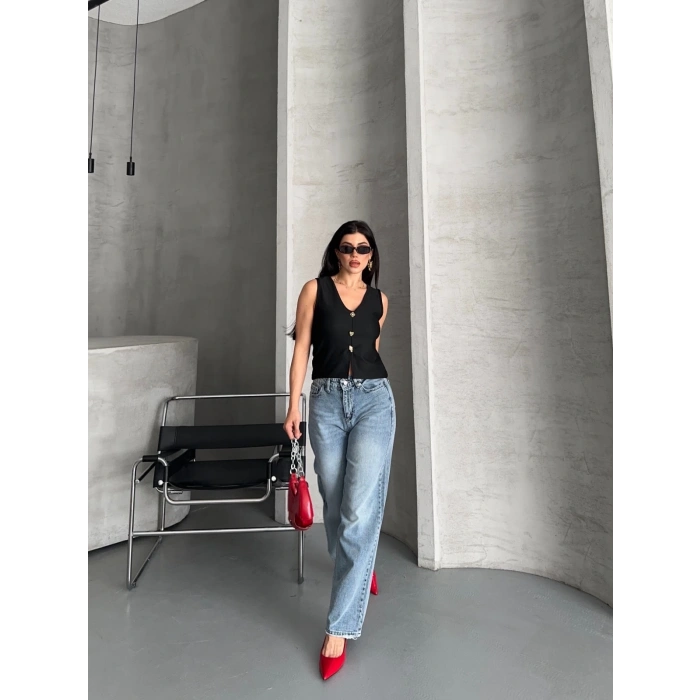 Palazzo straight kar yıkama jeans pantolon mavi d2008