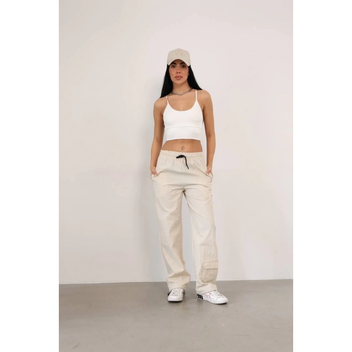 PARAŞÜT KUMAŞ KARGO CEPLI BAGGY EŞOFMAN- BEJ